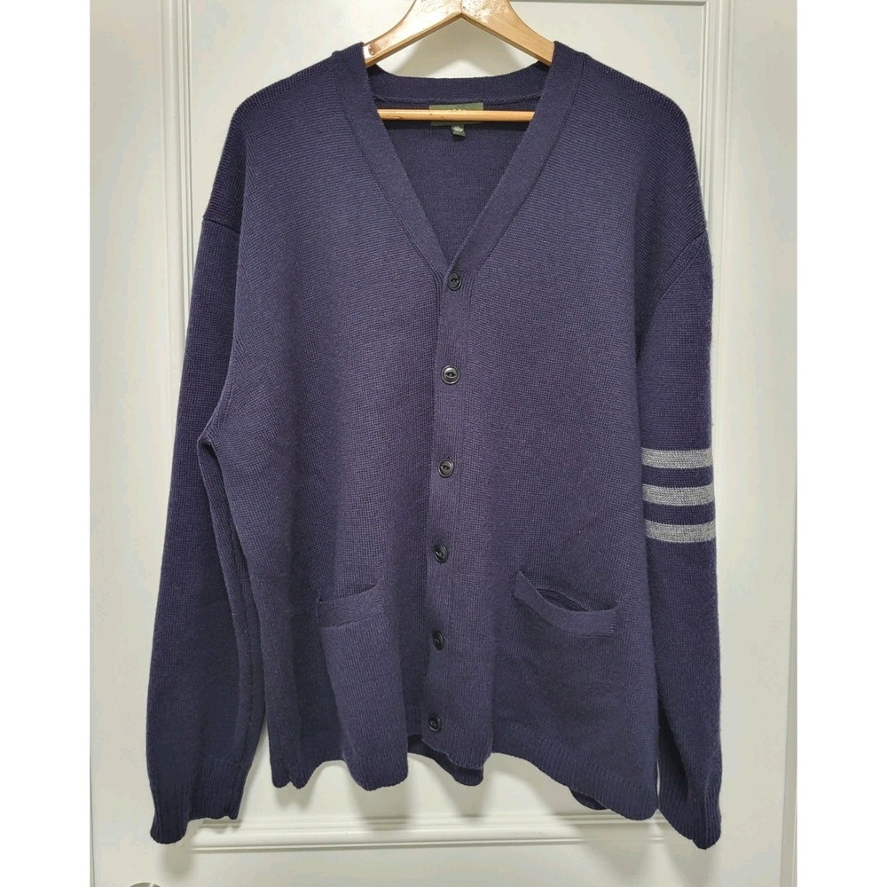 Orvis Mens Blue Heavyweight Merino Wool V Neck Cardigan Sweater Pockets Sz 2X